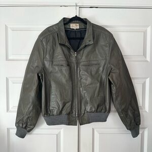 vintage Jean Pierre green genuine leather bomber jacket